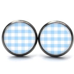 Ohrstecker, Ohrhänger, Clipse & Druckknopf – Motiv kariert hellblau weiß – Schmuck aus Edelstahl Ohrstecker, Ohrhänger, Clipse & Druckknopf – Motiv kariert hellblau weiß – Schmuck aus Edelstahl