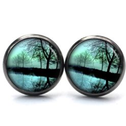 Ohrstecker, Ohrhänger, Clipse & Druckknopf – Motiv mystische türkise Landschaft – Schmuck aus Edelstahl Ohrstecker, Ohrhänger, Clipse & Druckknopf – Motiv mystische türkise Landschaft – Schmuck aus Edelstahl