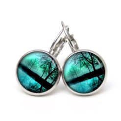 Ohrstecker, Ohrhänger, Clipse & Druckknopf – Motiv mystische türkise Landschaft – Schmuck aus Edelstahl Ohrstecker, Ohrhänger, Clipse & Druckknopf – Motiv mystische türkise Landschaft – Schmuck aus Edelstahl