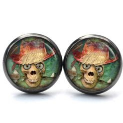 Ohrstecker, Ohrhänger, Clipse & Druckknopf – Motiv Totenkopf mit Strohhut – Schmuck aus Edelstahl Ohrstecker, Ohrhänger, Clipse & Druckknopf – Motiv Totenkopf mit Strohhut – Schmuck aus Edelstahl