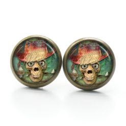 Ohrstecker, Ohrhänger, Clipse & Druckknopf – Motiv Totenkopf mit Strohhut – Schmuck aus Edelstahl Ohrstecker, Ohrhänger, Clipse & Druckknopf – Motiv Totenkopf mit Strohhut – Schmuck aus Edelstahl