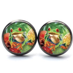 Ohrstecker, Ohrhänger, Clipse & Druckknopf – Motiv Frosch Froschkönig grün Tiere – Schmuck aus Edelstahl Ohrstecker, Ohrhänger, Clipse & Druckknopf – Motiv Frosch Froschkönig grün Tiere – Schmuck aus Edelstahl