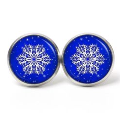Ohrstecker, Ohrhänger, Clipse & Druckknopf – Motiv Schneeflocke blau Weihnachten – Schmuck aus Edelstahl
