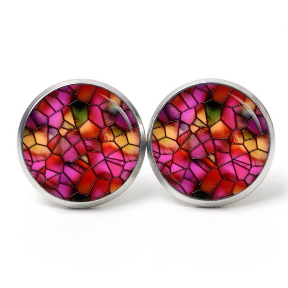 Ohrstecker, Ohrhänger, Clipse & Druckknopf – Motiv Mosaik Glasmosaik Muster pink orange – Schmuck aus Edelstahl Ohrstecker, Ohrhänger, Clipse & Druckknopf – Motiv Mosaik Glasmosaik Muster pink orange – Schmuck aus Edelstahl
