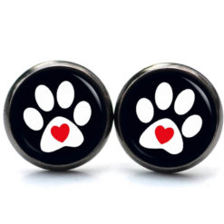 Ohrstecker, Ohrhänger, Clipse & Druckknopf – Motiv Hundepfote mit Herz schwarz – Schmuck aus Edelstahl Ohrstecker, Ohrhänger, Clipse & Druckknopf – Motiv Hundepfote mit Herz schwarz – Schmuck aus Edelstahl