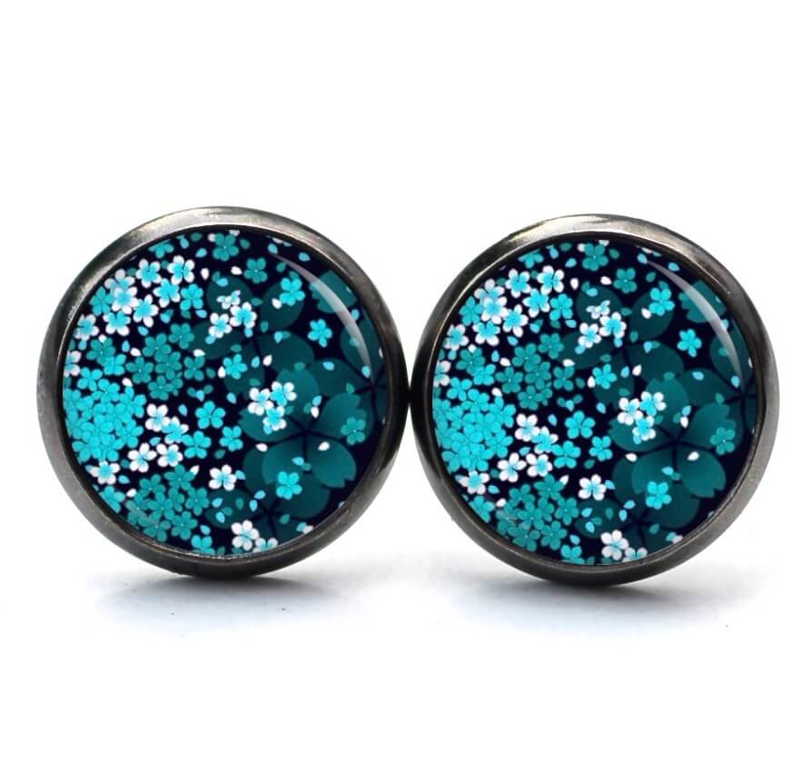 Druckknopf Ohrstecker Ohrhänger Clipse Blumenmeer türkis blau Druckknopf Ohrstecker Ohrhänger Clipse Blumenmeer türkis blau