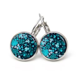 Druckknopf Ohrstecker Ohrhänger Clipse Blumenmeer türkis blau Druckknopf Ohrstecker Ohrhänger Clipse Blumenmeer türkis blau