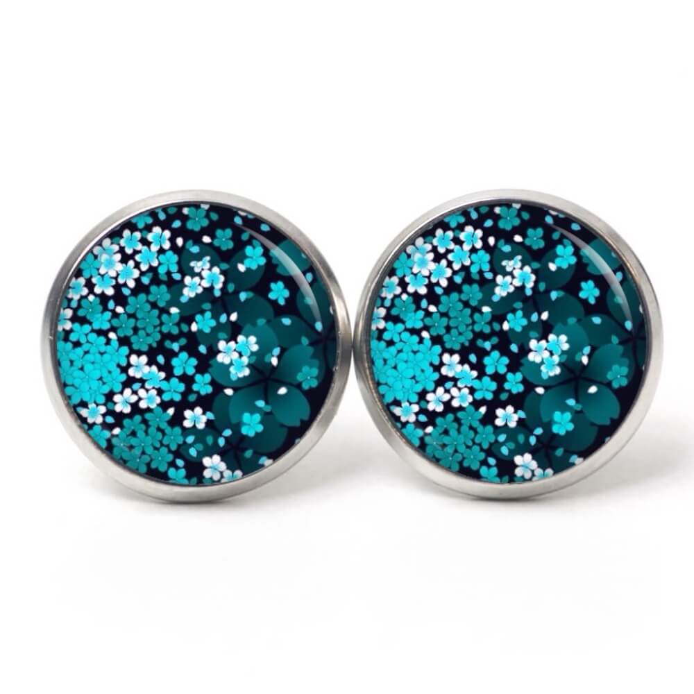 Druckknopf Ohrstecker Ohrhänger Clipse Blumenmeer türkis blau Druckknopf Ohrstecker Ohrhänger Clipse Blumenmeer türkis blau