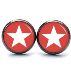 Druckknopf Ohrstecker Ohrhänger Clipse hell rot weißer Stern Druckknopf Ohrstecker Ohrhänger Clipse hell rot weißer Stern