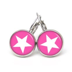 Druckknopf Ohrstecker Ohrhänger Clipse fuchsia weißer Stern Druckknopf Ohrstecker Ohrhänger Clipse fuchsia weißer Stern