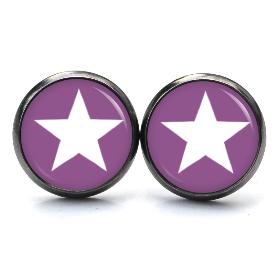 Druckknopf Ohrstecker Ohrhänger Clipse signalviolett weißer Stern Druckknopf Ohrstecker Ohrhänger Clipse signalviolett weißer Stern