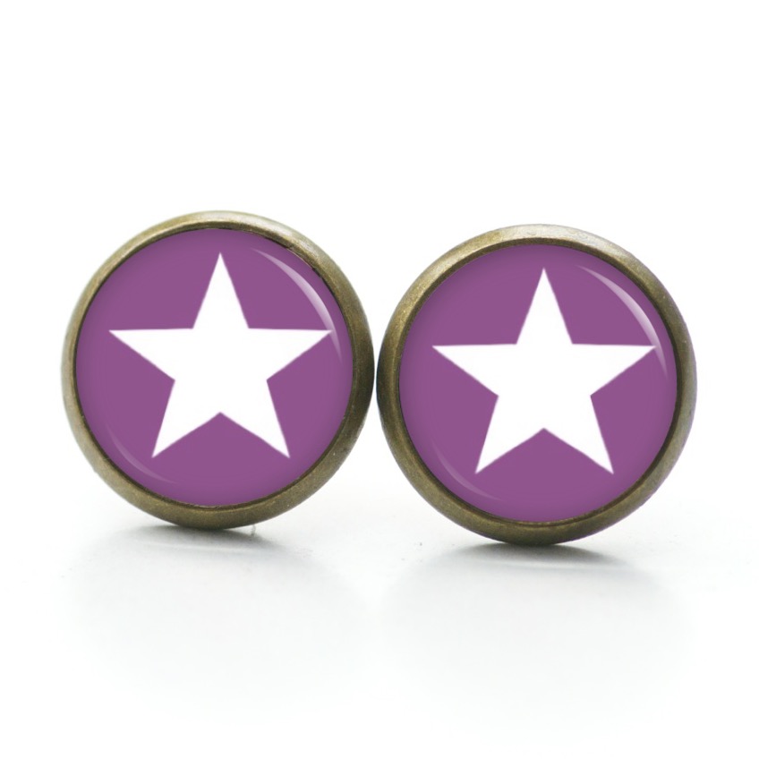 Druckknopf Ohrstecker Ohrhänger Clipse signalviolett weißer Stern Druckknopf Ohrstecker Ohrhänger Clipse signalviolett weißer Stern