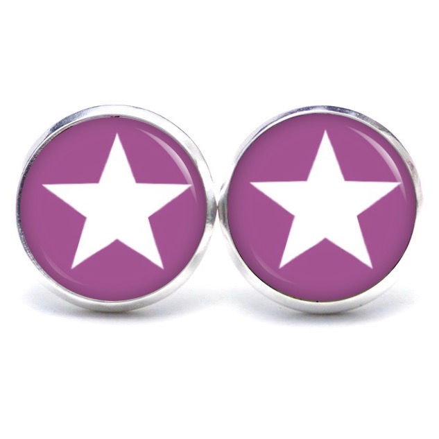 Druckknopf Ohrstecker Ohrhänger Clipse signalviolett weißer Stern Druckknopf Ohrstecker Ohrhänger Clipse signalviolett weißer Stern