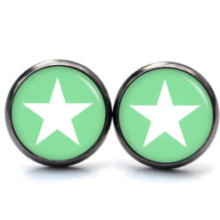 Ohrstecker, Ohrhänger, Clipse & Druckknopf – Motiv pastelgrün weißer Stern – Schmuck aus Edelstahl Ohrstecker, Ohrhänger, Clipse & Druckknopf – Motiv pastelgrün weißer Stern – Schmuck aus Edelstahl