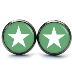 Ohrstecker, Ohrhänger, Clipse & Druckknopf – Motiv grasgrün weißer Stern – Schmuck aus Edelstahl Ohrstecker, Ohrhänger, Clipse & Druckknopf – Motiv grasgrün weißer Stern – Schmuck aus Edelstahl
