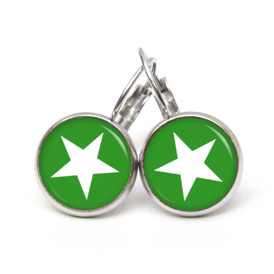 Ohrstecker, Ohrhänger, Clipse & Druckknopf – Motiv grün weißer Stern – Schmuck aus Edelstahl Ohrstecker, Ohrhänger, Clipse & Druckknopf – Motiv grün weißer Stern – Schmuck aus Edelstahl