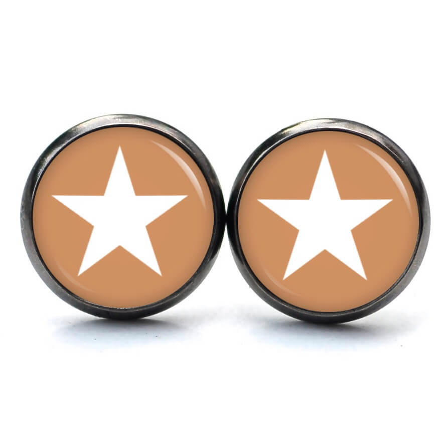 Ohrstecker, Ohrhänger, Clipse & Druckknopf – Motiv beige weißer Stern – Schmuck aus Edelstahl Ohrstecker, Ohrhänger, Clipse & Druckknopf – Motiv beige weißer Stern – Schmuck aus Edelstahl