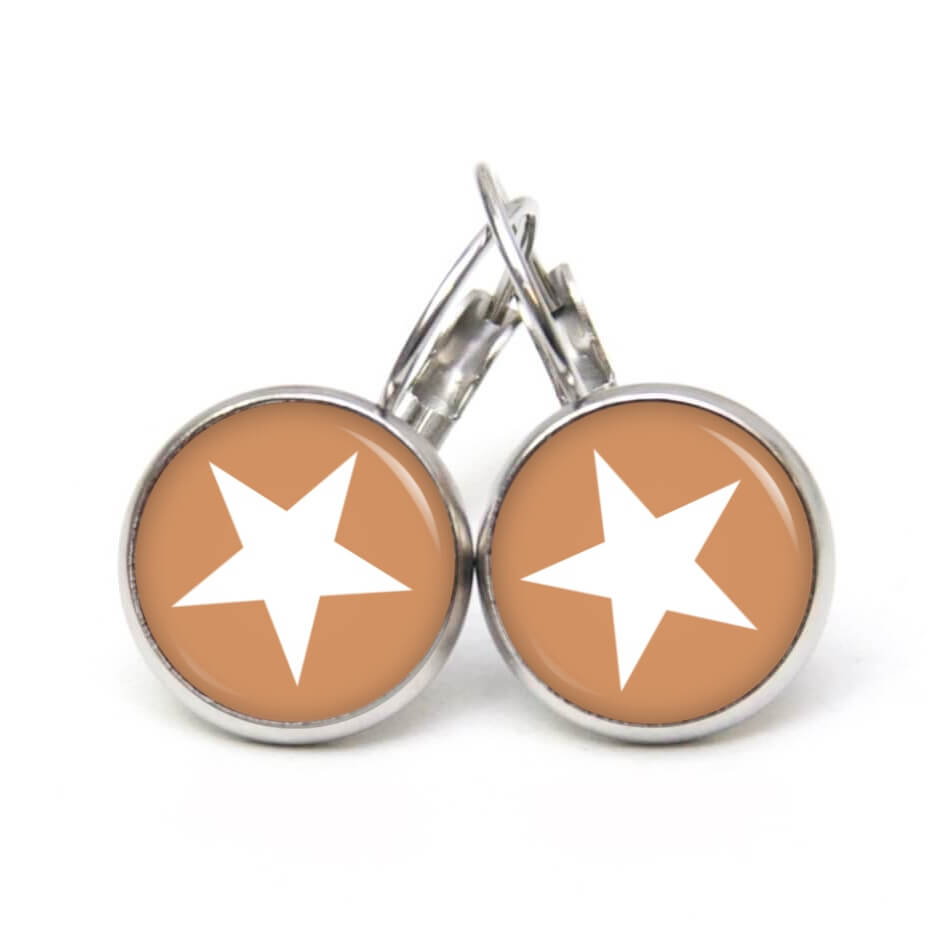 Ohrstecker, Ohrhänger, Clipse & Druckknopf – Motiv beige weißer Stern – Schmuck aus Edelstahl Ohrstecker, Ohrhänger, Clipse & Druckknopf – Motiv beige weißer Stern – Schmuck aus Edelstahl