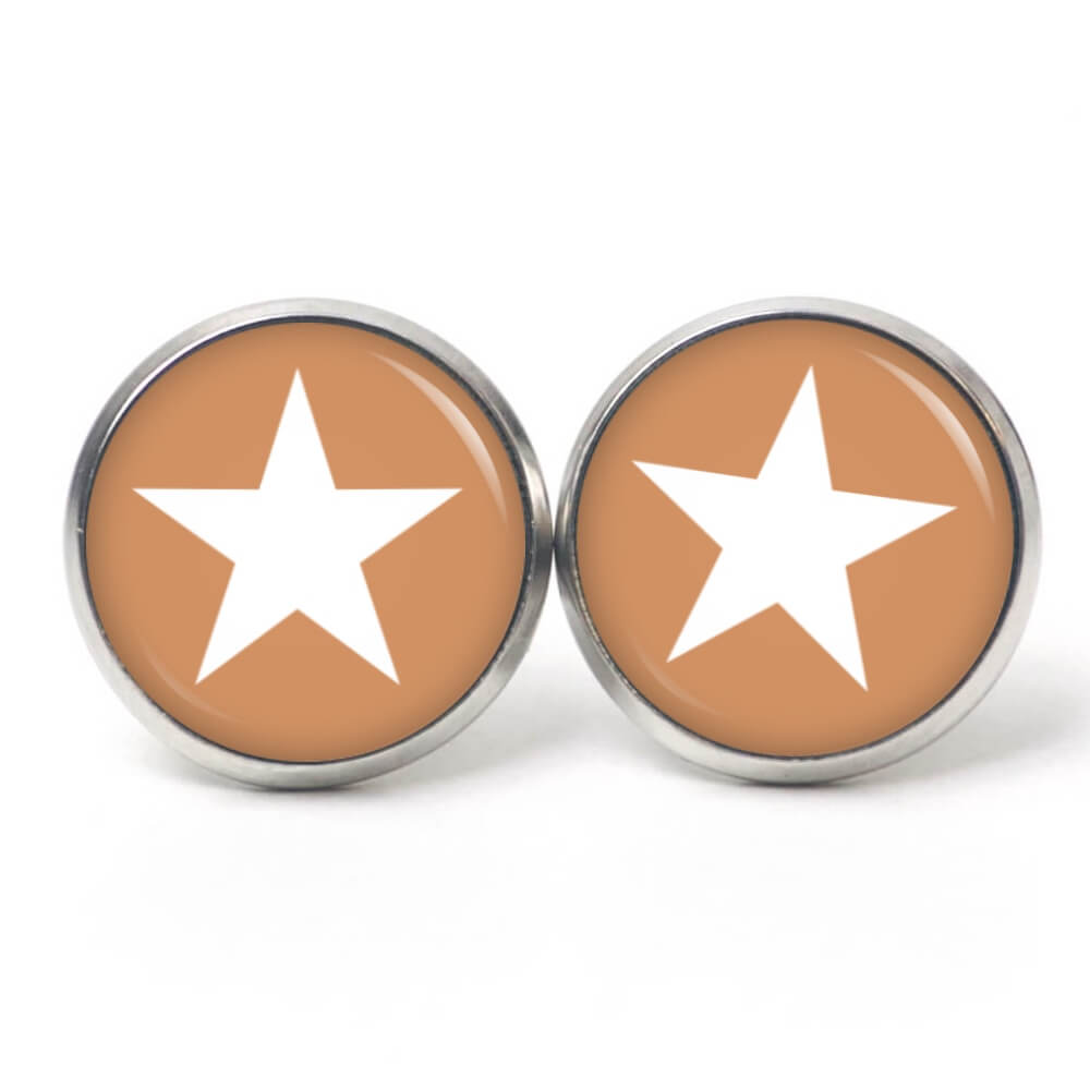 Ohrstecker, Ohrhänger, Clipse & Druckknopf – Motiv beige weißer Stern – Schmuck aus Edelstahl Ohrstecker, Ohrhänger, Clipse & Druckknopf – Motiv beige weißer Stern – Schmuck aus Edelstahl