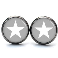 Ohrstecker, Ohrhänger, Clipse & Druckknopf – Motiv grau weißer Stern – Schmuck aus Edelstahl Ohrstecker, Ohrhänger, Clipse & Druckknopf – Motiv grau weißer Stern – Schmuck aus Edelstahl