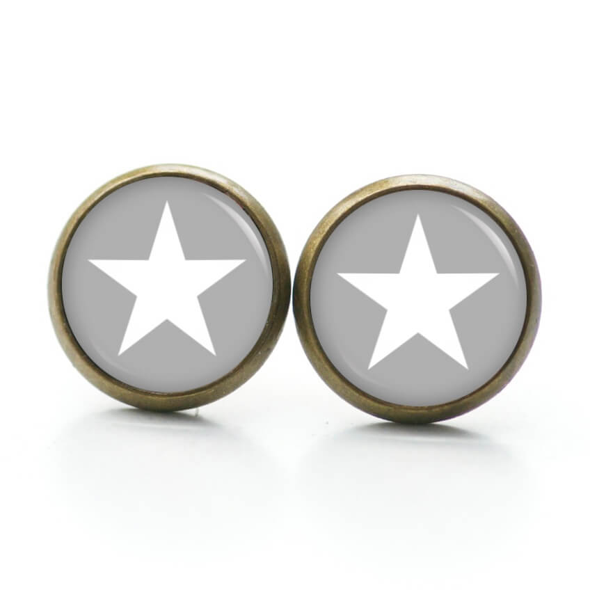 Ohrstecker, Ohrhänger, Clipse & Druckknopf – Motiv grau weißer Stern – Schmuck aus Edelstahl Ohrstecker, Ohrhänger, Clipse & Druckknopf – Motiv grau weißer Stern – Schmuck aus Edelstahl