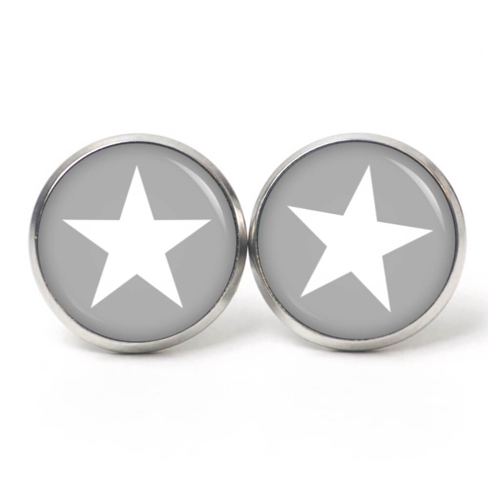 Ohrstecker, Ohrhänger, Clipse & Druckknopf – Motiv grau weißer Stern – Schmuck aus Edelstahl Ohrstecker, Ohrhänger, Clipse & Druckknopf – Motiv grau weißer Stern – Schmuck aus Edelstahl