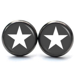 Ohrstecker, Ohrhänger, Clipse & Druckknopf – Motiv anthrazit weißer Stern – Schmuck aus Edelstahl Ohrstecker, Ohrhänger, Clipse & Druckknopf – Motiv anthrazit weißer Stern – Schmuck aus Edelstahl