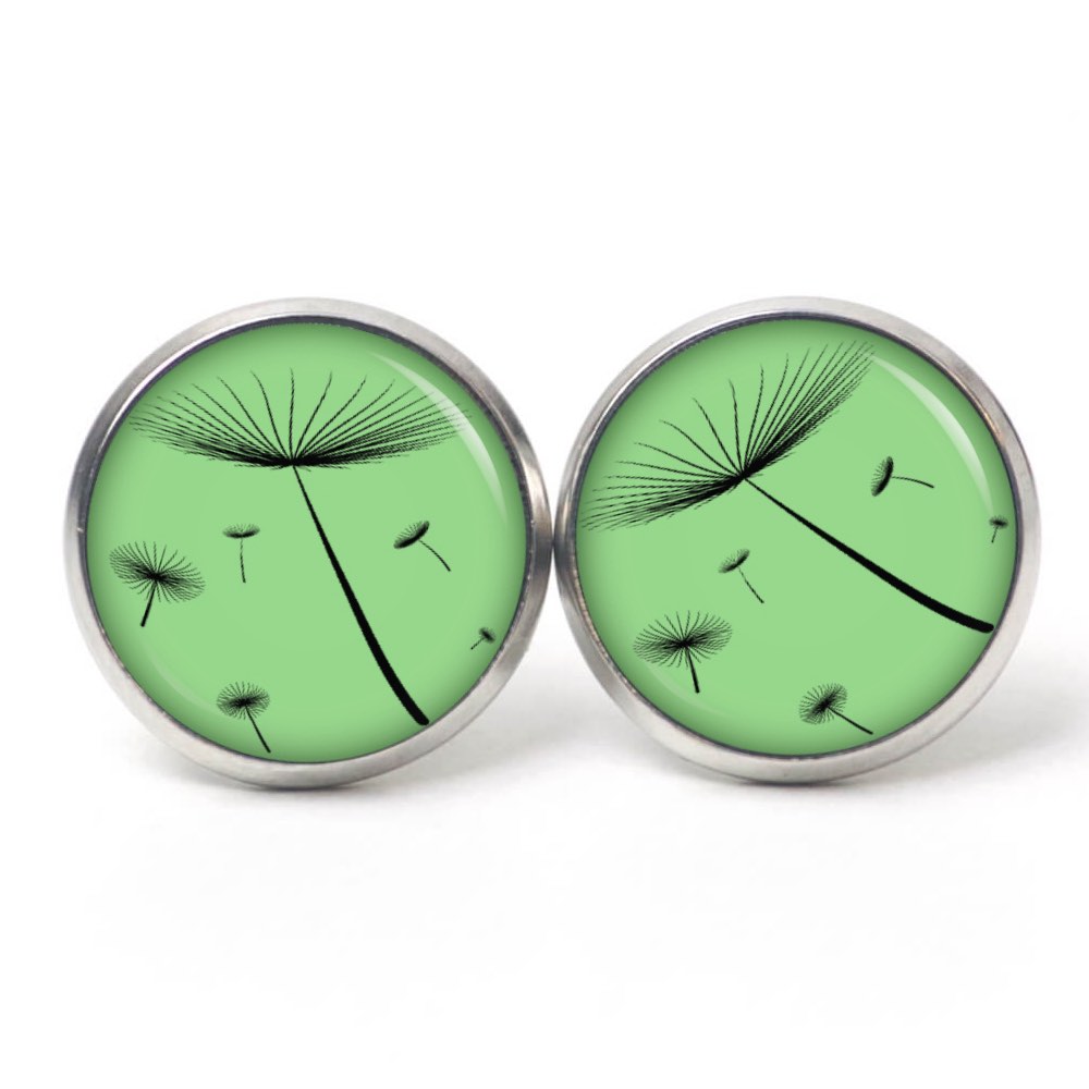 Ohrstecker, Ohrhänger, Clipse & Druckknopf – Motiv zarte Pusteblume grün – Schmuck aus Edelstahl Ohrstecker, Ohrhänger, Clipse & Druckknopf – Motiv zarte Pusteblume grün – Schmuck aus Edelstahl