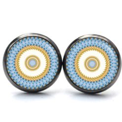 Ohrstecker, Ohrhänger, Clipse & Druckknopf – Motiv Mandala Mosaik blau gelb – Schmuck aus Edelstahl