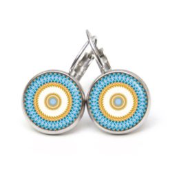 Ohrstecker, Ohrhänger, Clipse & Druckknopf – Motiv Mandala Mosaik blau gelb – Schmuck aus Edelstahl