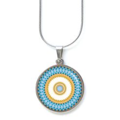 Ohrstecker, Ohrhänger, Clipse & Druckknopf – Motiv Mandala Mosaik blau gelb – Schmuck aus Edelstahl