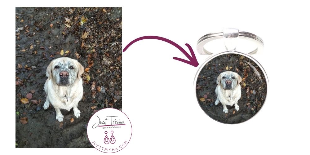 Dein Lieblingsfoto für Personalisierte Foto Schlüsselanhänger mit Hundefoto aus Edelstahl von Just Trishar immer bei dir. 