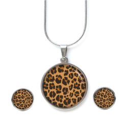 Leopard Schmuckset - Kette & Ohrringe mit Leoparden Muster - Edelstahl Halskette und Ohrstecker - Geschenk für Frauen