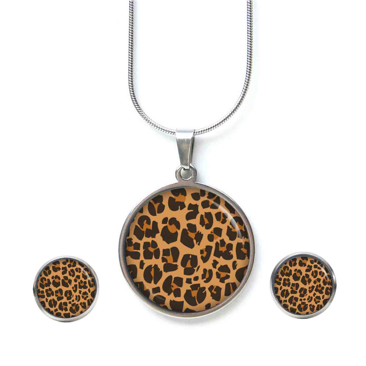 Leopard Schmuckset – Kette & Ohrringe mit Leoparden Muster – Edelstahl Halskette und Ohrstecker – Geschenk für Frauen Leopard Schmuckset - Kette & Ohrringe mit Leoparden Muster - Edelstahl Halskette und Ohrstecker - Geschenk für Frauen
