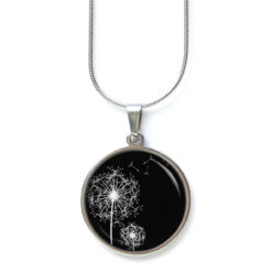 Edelstahl Kette schwarz weiße zarte Pusteblume