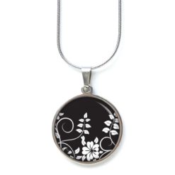 Edelstahl Kette mit Blumen Ornament schwarz weiß