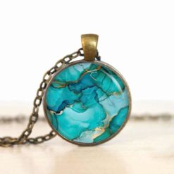 Türkis Gold Schmuckset – Kette & Ohrringe – Marmor Optik – Abstract Boho Geschenk für Frauen Türkis Gold Schmuckset - Kette & Ohrringe - Marmor Optik - Abstract Boho Geschenk für Frauen