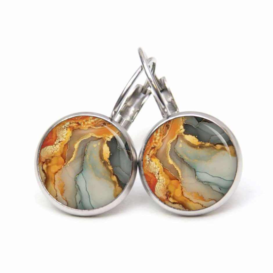 Beige Gold Marmor Schmuck Set – Kette mit Ohrsteckern – Edler Motiv Schmuck modern & zeitlos – Geschenk für Frauen Beige Gold Marmor Schmuck Set - Kette mit Ohrsteckern - Edler Motiv Schmuck modern & zeitlos - Geschenk für Frauen