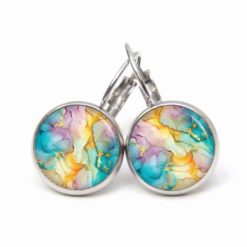 Marmor Schmuck Set Türkis Rosa Gold - Kette mit Ohrsteckern - Edler Aquarell Optik Schmuck modern & zeitlos - Geschenk für Frauen