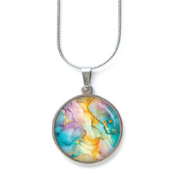 Marmor Schmuck Set Türkis Rosa Gold - Kette mit Ohrsteckern - Edler Aquarell Optik Schmuck modern & zeitlos - Geschenk für Frauen