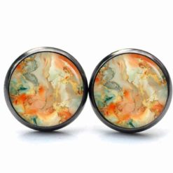 Orange Gold Marmor Schmuck Set – Kette mit Ohrsteckern – Edler Motiv Schmuck modern & zeitlos – Geschenk für Frauen Orange Gold Marmor Schmuck Set - Kette mit Ohrsteckern - Edler Motiv Schmuck modern & zeitlos - Geschenk für Frauen
