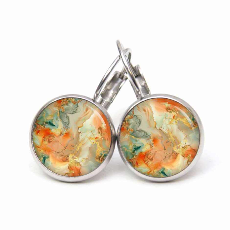 Orange Gold Marmor Schmuck Set – Kette mit Ohrsteckern – Edler Motiv Schmuck modern & zeitlos – Geschenk für Frauen Orange Gold Marmor Schmuck Set - Kette mit Ohrsteckern - Edler Motiv Schmuck modern & zeitlos - Geschenk für Frauen