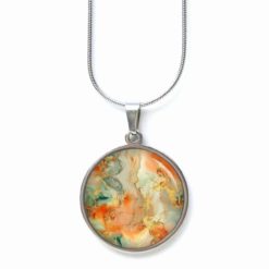 Orange Gold Marmor Schmuck Set – Kette mit Ohrsteckern – Edler Motiv Schmuck modern & zeitlos – Geschenk für Frauen Orange Gold Marmor Schmuck Set - Kette mit Ohrsteckern - Edler Motiv Schmuck modern & zeitlos - Geschenk für Frauen