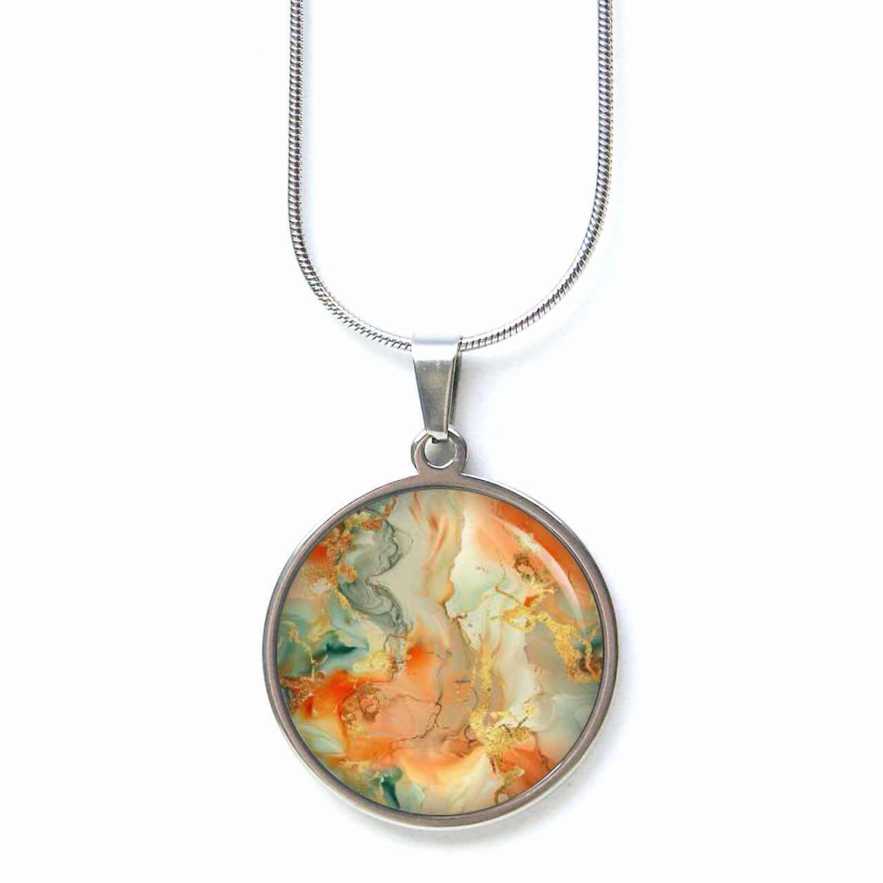 Orange Gold Marmor Schmuck Set – Kette mit Ohrsteckern – Edler Motiv Schmuck modern & zeitlos – Geschenk für Frauen Orange Gold Marmor Schmuck Set - Kette mit Ohrsteckern - Edler Motiv Schmuck modern & zeitlos - Geschenk für Frauen