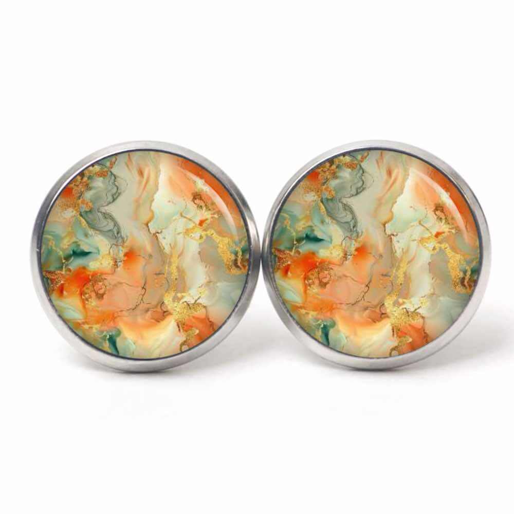 Orange Gold Marmor Schmuck Set – Kette mit Ohrsteckern – Edler Motiv Schmuck modern & zeitlos – Geschenk für Frauen Orange Gold Marmor Schmuck Set - Kette mit Ohrsteckern - Edler Motiv Schmuck modern & zeitlos - Geschenk für Frauen