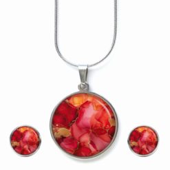 Rot oranges Marmor Schmuck Set – Kette mit Ohrsteckern – Edler Motiv Schmuck modern & zeitlos – Geschenk für Frauen Rot oranges Marmor Schmuck Set - Kette mit Ohrsteckern - Edler Motiv Schmuck modern & zeitlos - Geschenk für Frauen