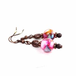 Vintage Ohrringe Kupfer im Hippie Stil mit Perlmuttperle in Pink