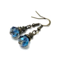 Zarte Vintage Ohrhänger Blau Bronze - Kristall Ohrringe Handmade | Boho Schmuck Just Trisha | Kleine Auflage