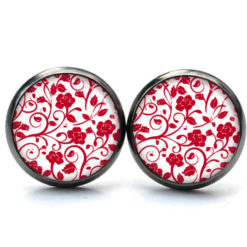Ohrstecker, Ohrhänger, Clipse & Druckknopf – Motiv Romantische Rosenranken Rot Weiß – Schmuck aus Edelstahl Ohrstecker, Ohrhänger, Clipse & Druckknopf – Motiv Romantische Rosenranken Rot Weiß – Schmuck aus Edelstahl