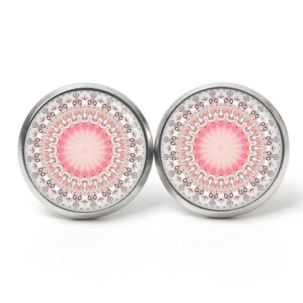 Ohrstecker, Ohrhänger, Clipse & Druckknopf – Motiv Zartes Mandala Rosa Creme – Schmuck aus Edelstahl Ohrstecker, Ohrhänger, Clipse & Druckknopf – Motiv Zartes Mandala Rosa Creme – Schmuck aus Edelstahl